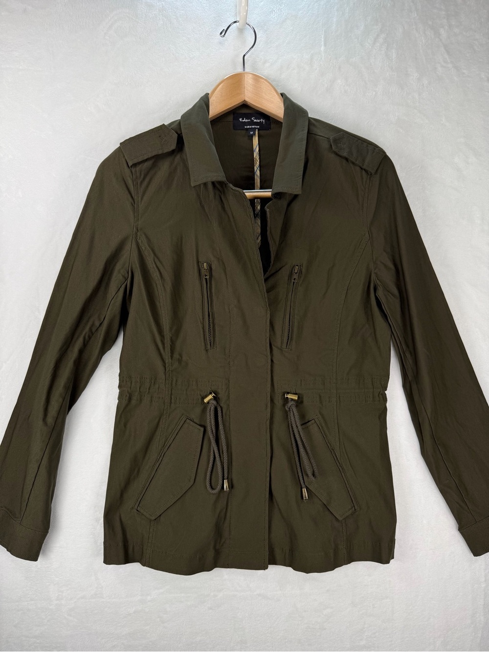 Eden Society Olive Green Military Utility Jacket M Drawstring Waist - Picture 2 of 13